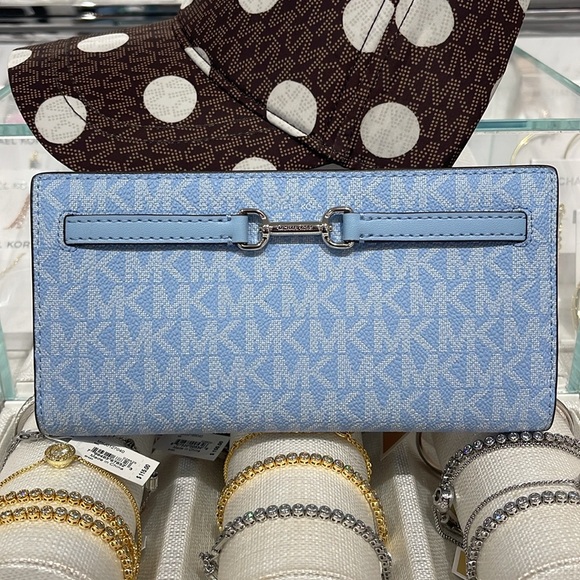 Michael Kors Handbags - MICHAEL KORS Carson Large Signature Logo Bifold Wallet
Light Sky
NWT